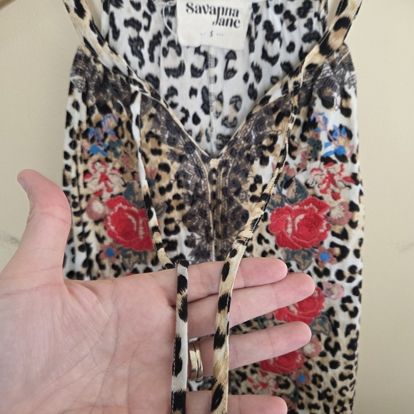 Savanna Jane | Rose Floral Embroidered Cheetah Print Halter Tank Top Size Small - Picture 5 of 5
